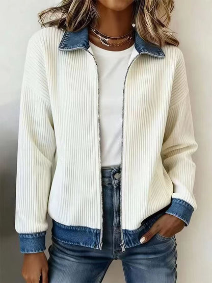 Women's Corduroy Denim Patchwork Zip Jacket