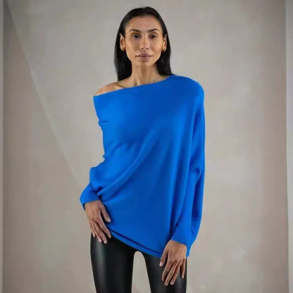 Women's Oversized Draped Off Shoulder Knit Sweater