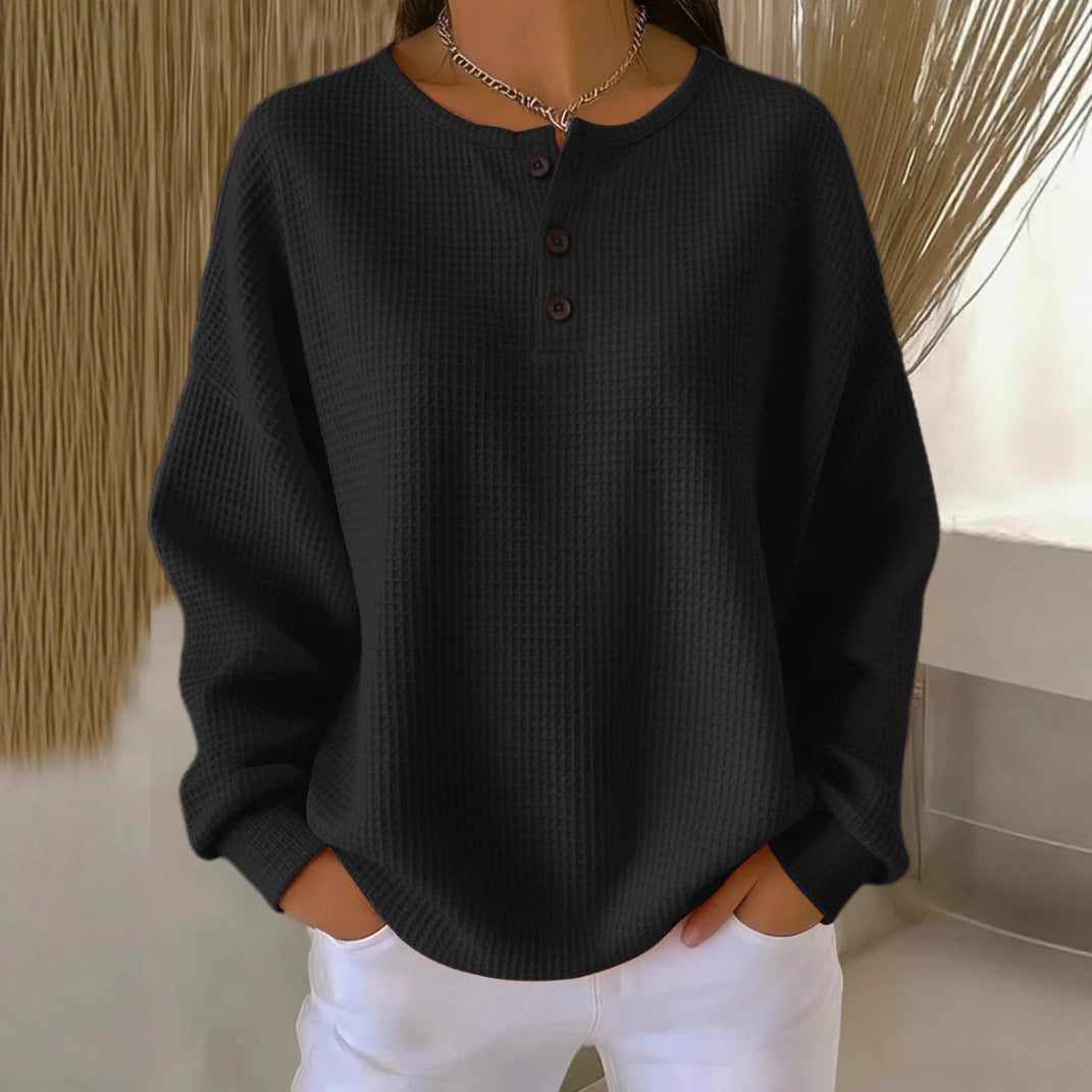 Waffle Knit Thermal Top Relaxed Fit Long Sleeve