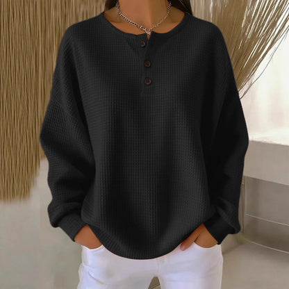 Waffle Knit Thermal Top Relaxed Fit Long Sleeve