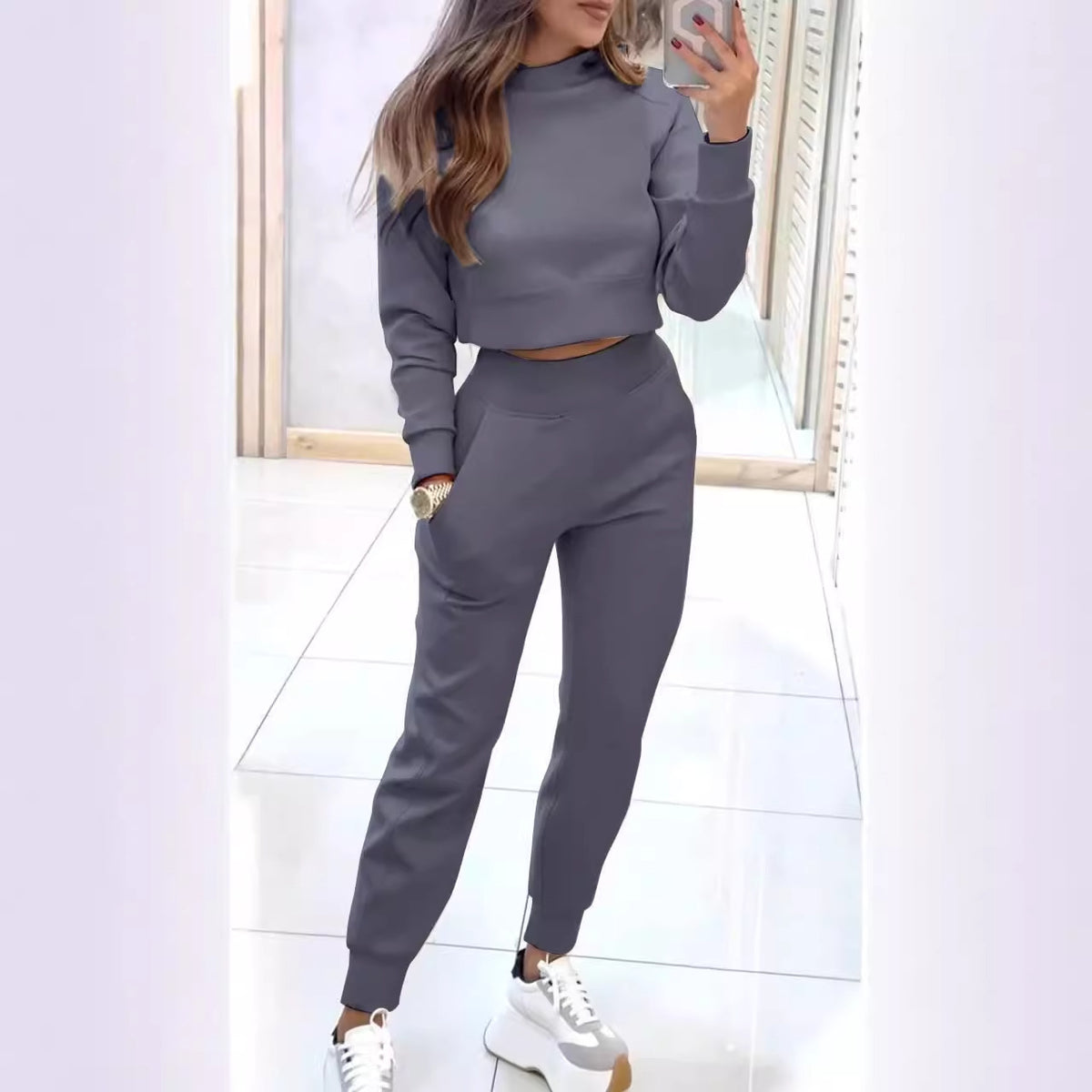 Women's Slim Fit Mock Neck Sweatsuit Jogger Set