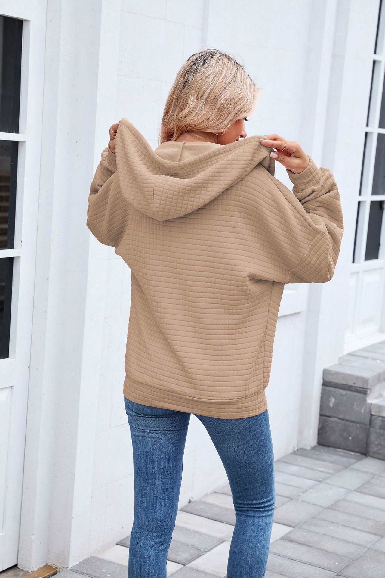 Quilted Zip Up Hooded Jacket Hoodie with Pockets