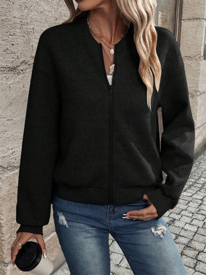 Women's Casual Zip Up Quilted Jacket Long Sleeve