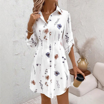 Women's Floral Button Down Shirt Dress Long Sleeve Collared