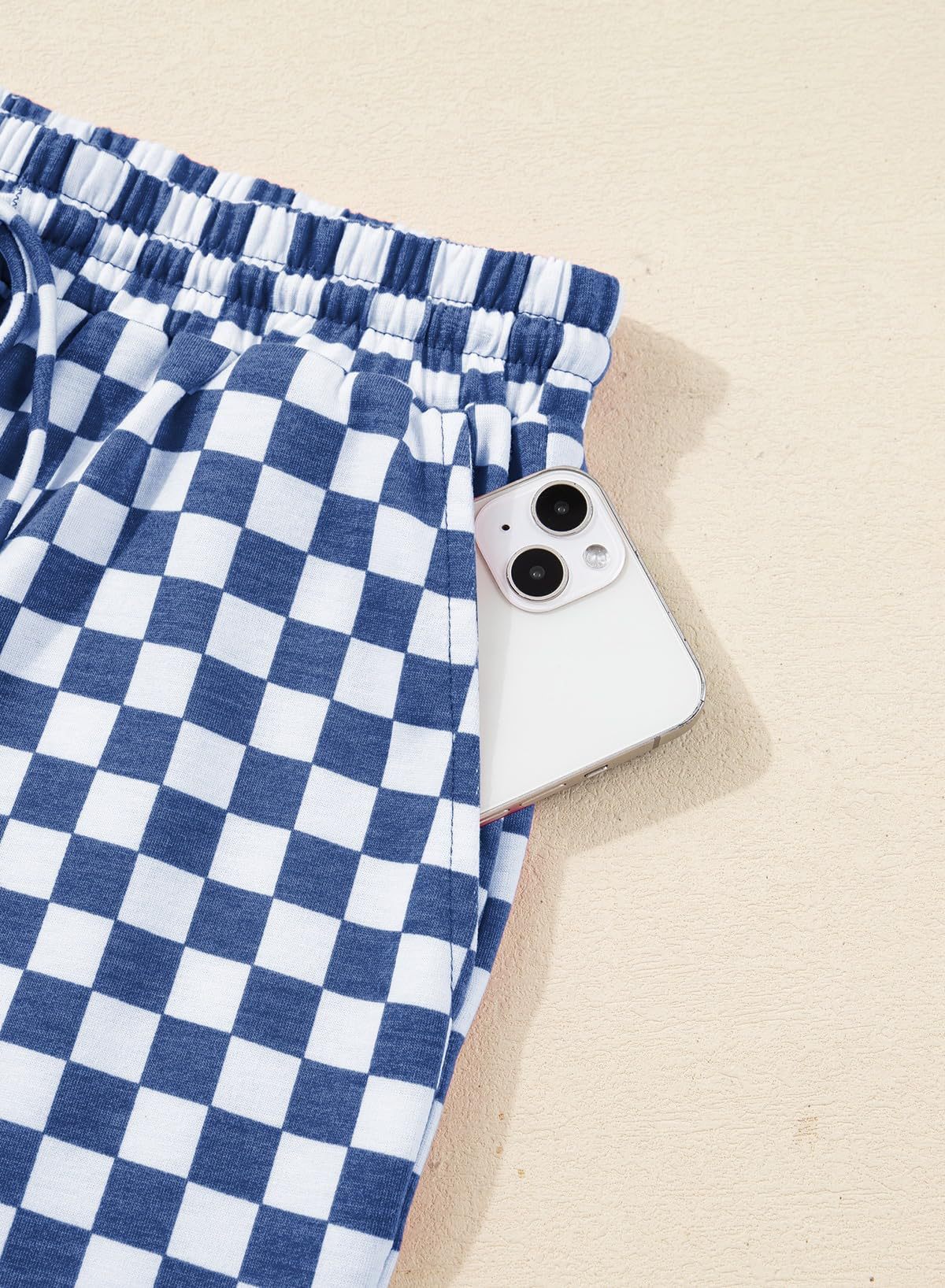 Rose Red Checkerboard Tee and Drawstring Shorts Set