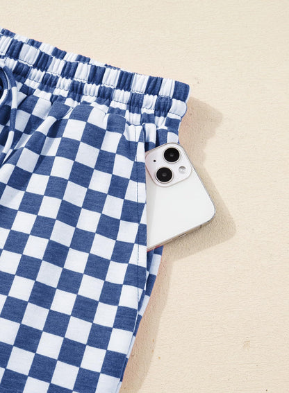 Rose Red Checkerboard Tee and Drawstring Shorts Set