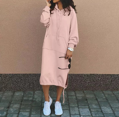 Plus Size Hoodie Sweatshirt Dress Long Sleeve Pocket