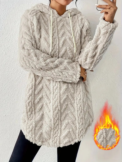 Women's Textured Sherpa Hoodie Drawstring Pullover