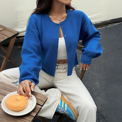 Button Front Long Sleeve Knit Cardigan Sweater Women