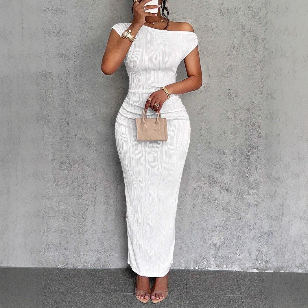 Women's One Shoulder Ribbed Bodycon Maxi Dress