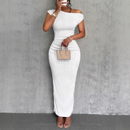 Women's One Shoulder Ribbed Bodycon Maxi Dress