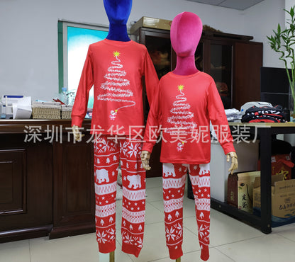 Parent-child Outfit Crew Neck Long-sleeved Suit Printed Christmas Pajamas