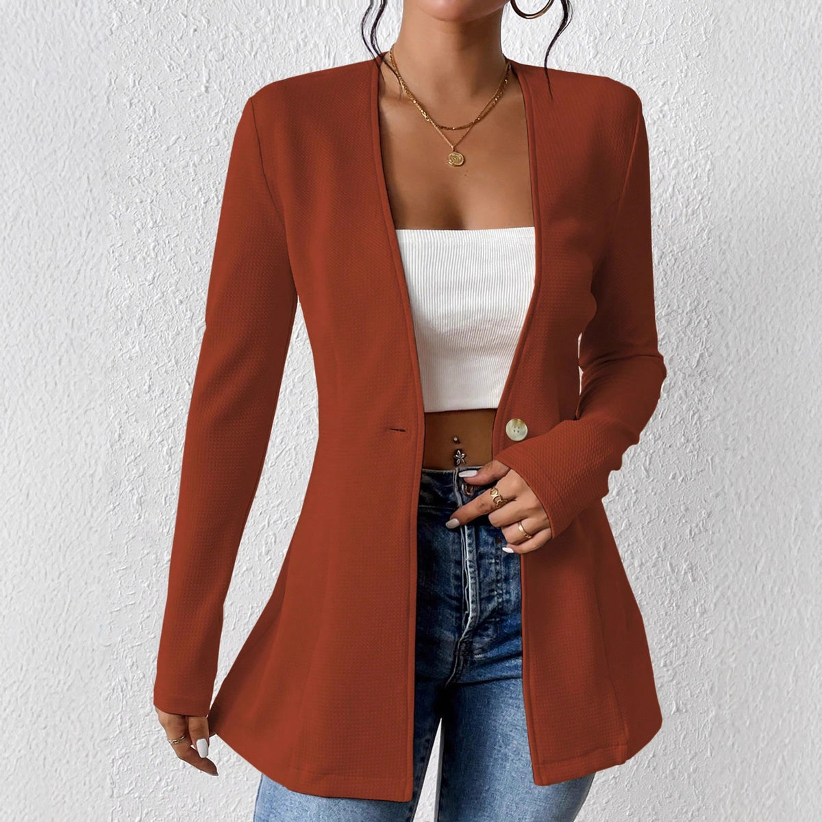 Women's Elegant One Button Slim Fit Blazer