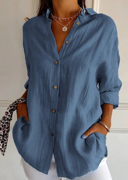 Women's Oversized Pleated Button Down Long Sleeve Shirt