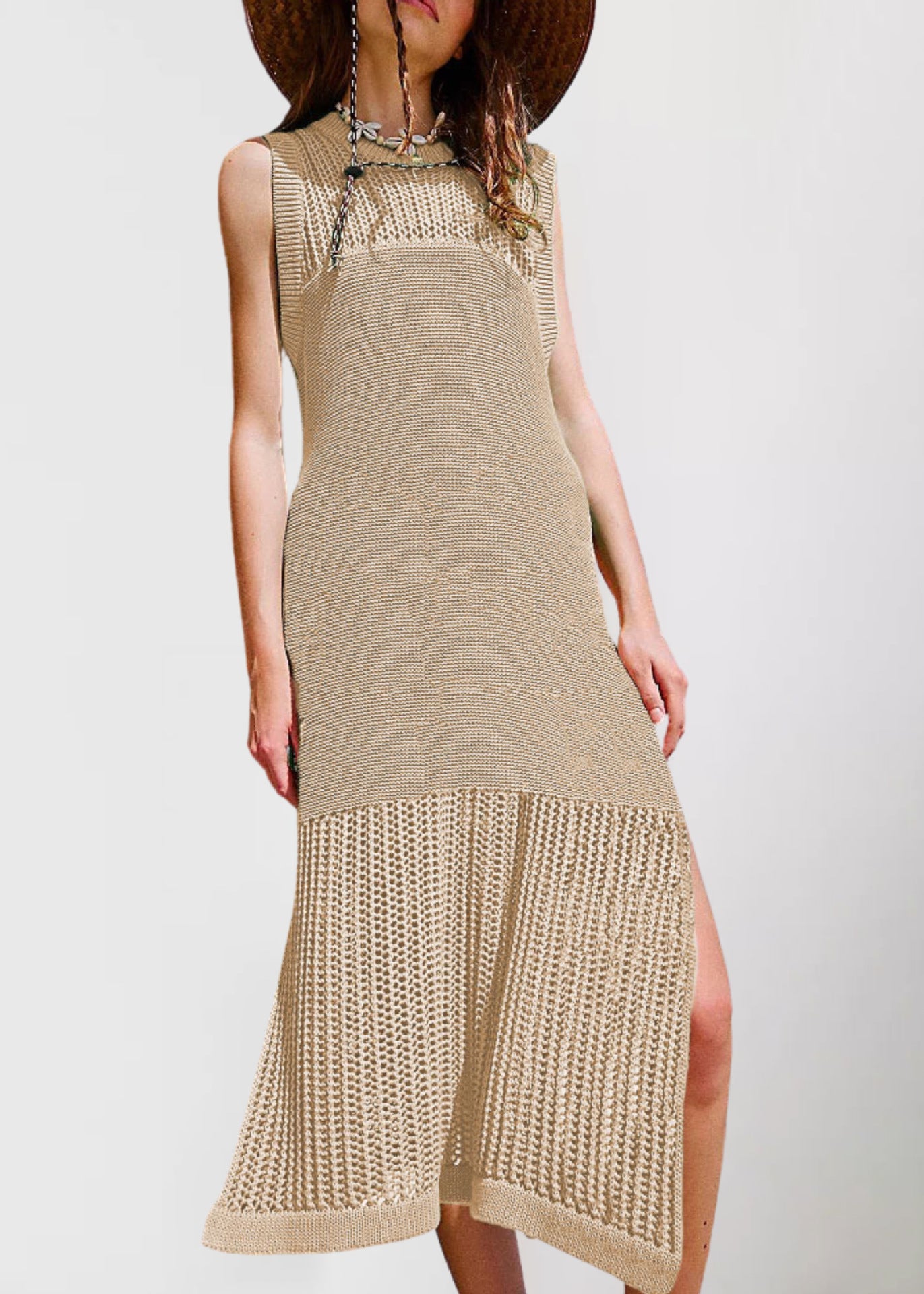 Summer Hollow Knit Sleeveless Street Style Slit Dress