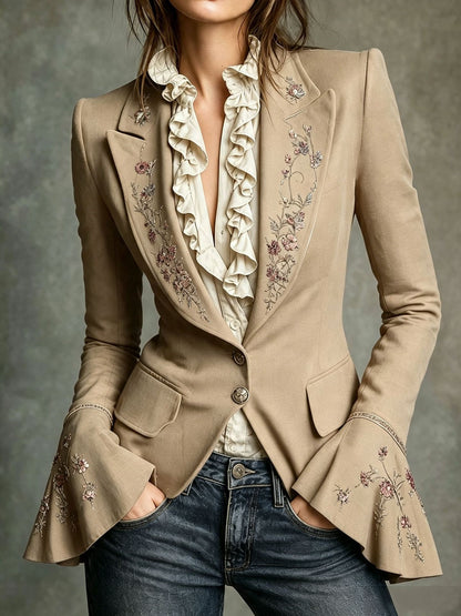 Women's Vintage Floral Embroidered Fitted Blazer