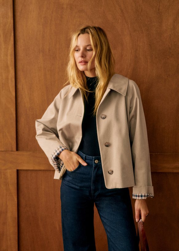 Women's Cropped Trench Jacket Lapel Button Front