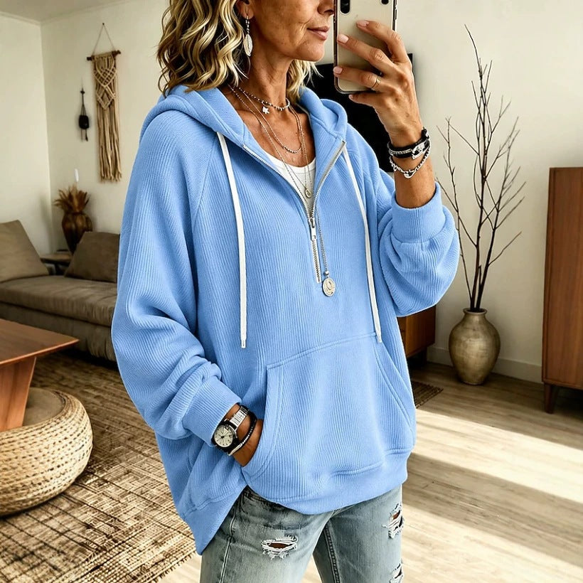 Women's Oversized Half Zip Corduroy Hoodie Pullover