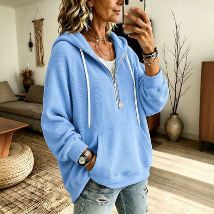 Women's Oversized Half Zip Corduroy Hoodie Pullover