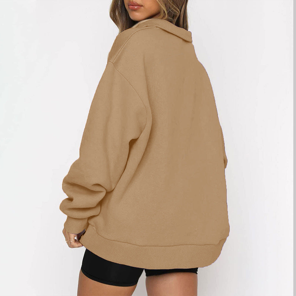 Oversized Half Zip Fleece Pullover Sweatshirt with Pocket
