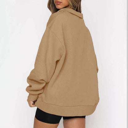 Oversized Half Zip Fleece Pullover Sweatshirt with Pocket