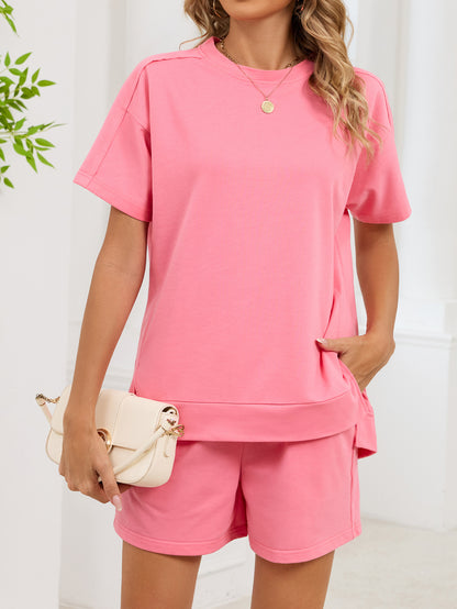 Casual Pocket Tee and Drawstring Shorts Lounge Set