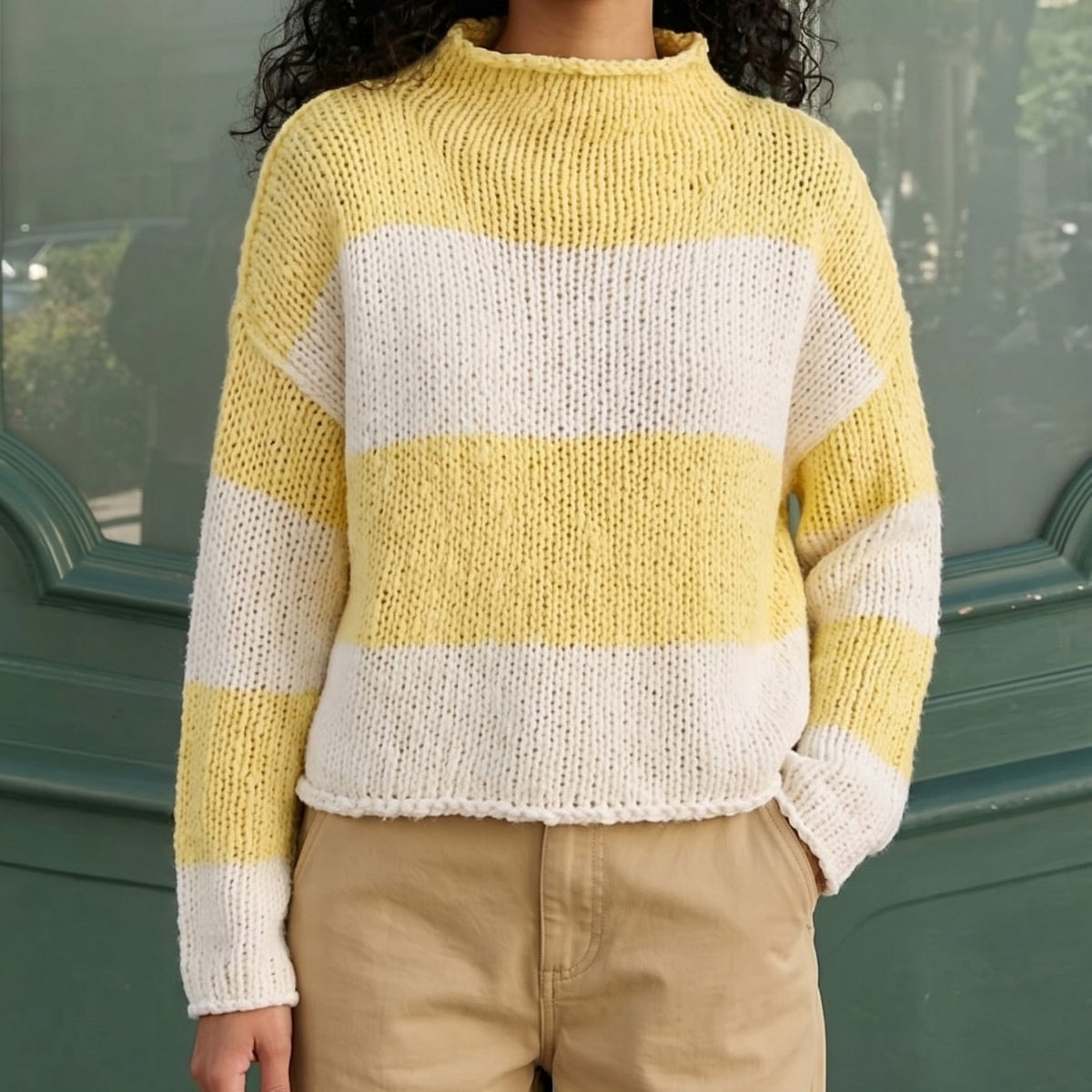 Women's Striped Oversized Chunky Crew Neck Sweater
