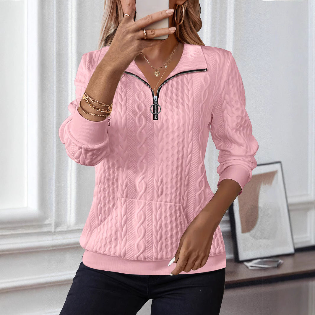 Womens Quarter Zip Collared Sweatshirt Long Sleeve Pockets
