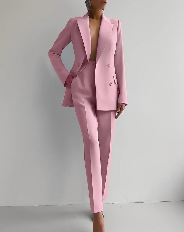 Women's Business Casual 2 Piece Blazer Pants Suit Set