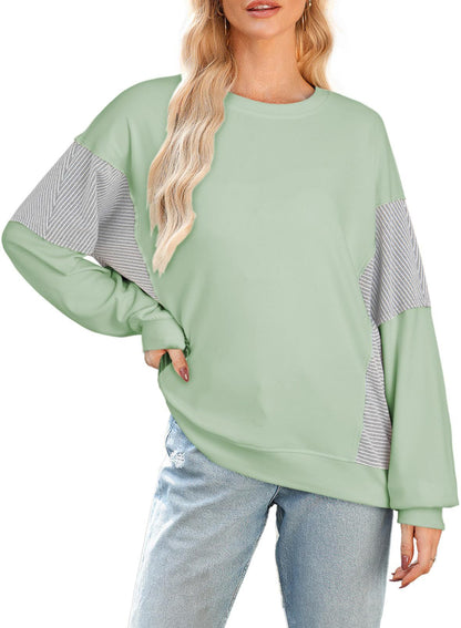 Colorblock Striped Sweatshirt Women Casual Pullover Top