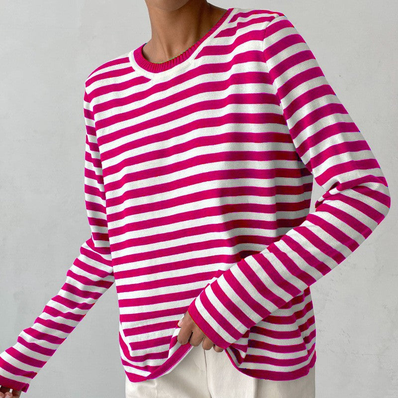 Women's Classic Striped Crewneck Pullover Sweater