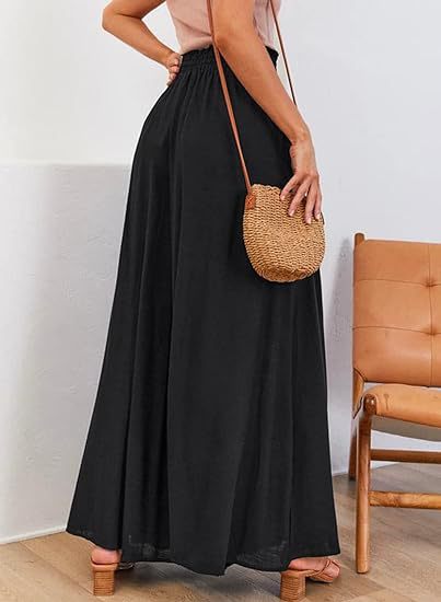 High-Waist Wide-Leg Palazzo Pants – Cotton-Linen Blend with Pockets