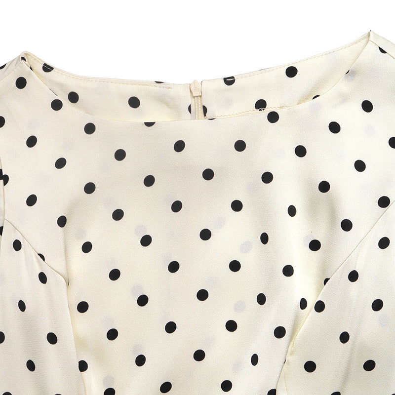 Polka Dot Ruffle Waist Sleeveless Blouse French Vintage Top