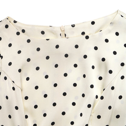 Polka Dot Ruffle Waist Sleeveless Blouse French Vintage Top