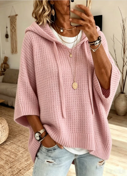 Oversized Hooded Textured Knit Pullover Sweater