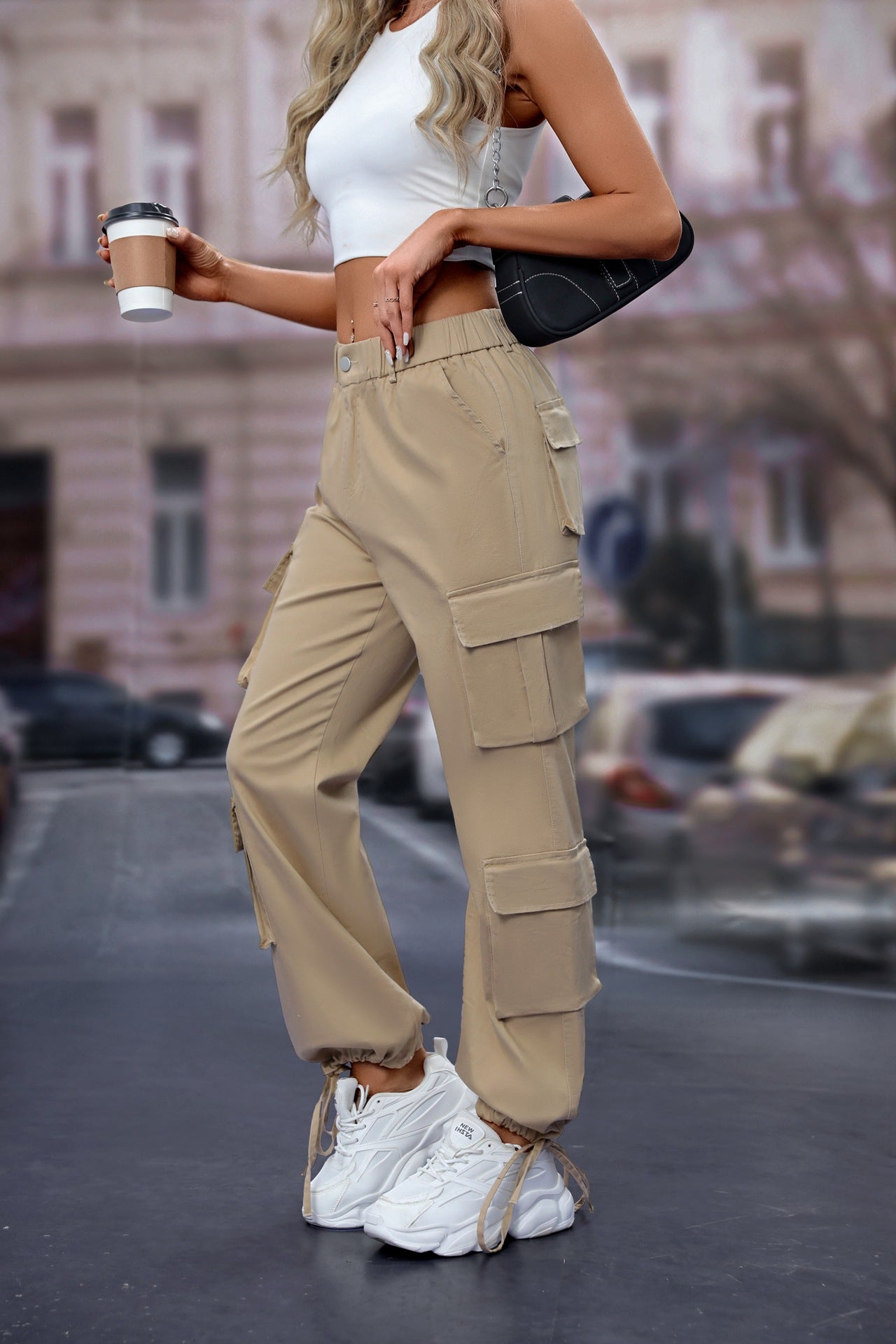 Women's High-Waist Cargo Pants with 8 Pockets, Loose Fit Streetwear