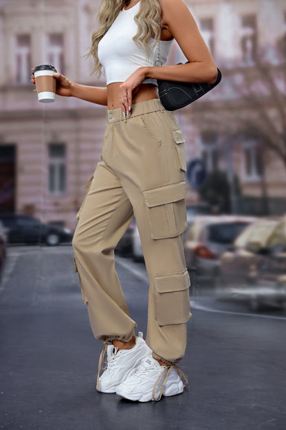 Women's High-Waist Cargo Pants with 8 Pockets, Loose Fit Streetwear
