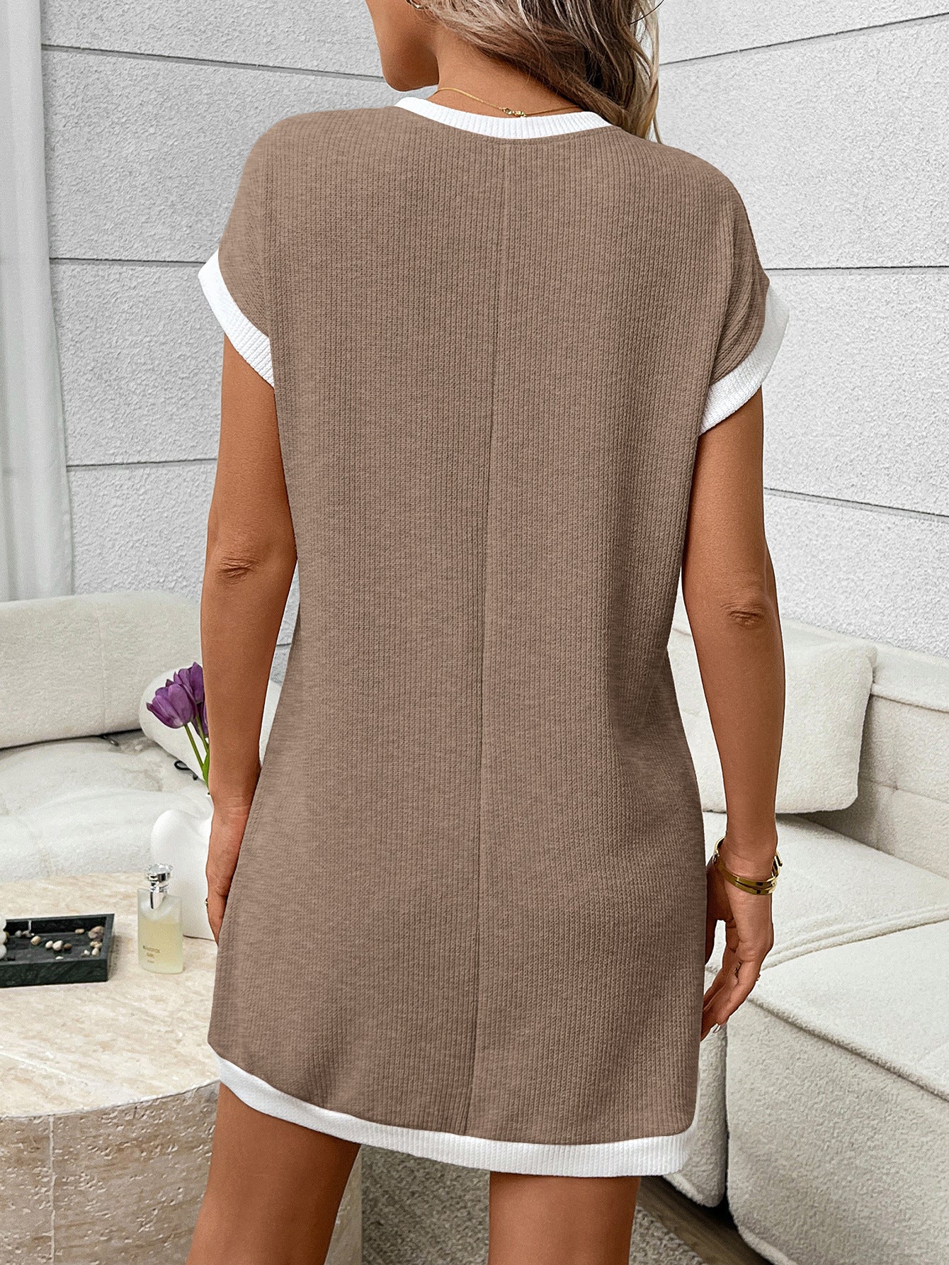 Navy Contrast Trim Pocket T Shirt Dress Casual Shift