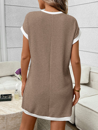 Navy Contrast Trim Pocket T Shirt Dress Casual Shift