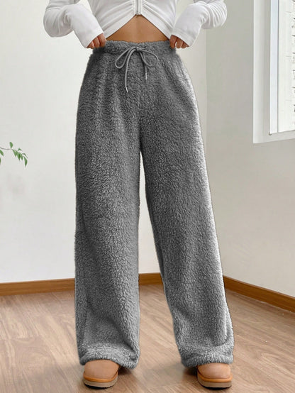 Women's Sherpa Wide Leg Pants Winter Warm Lounge Trousers