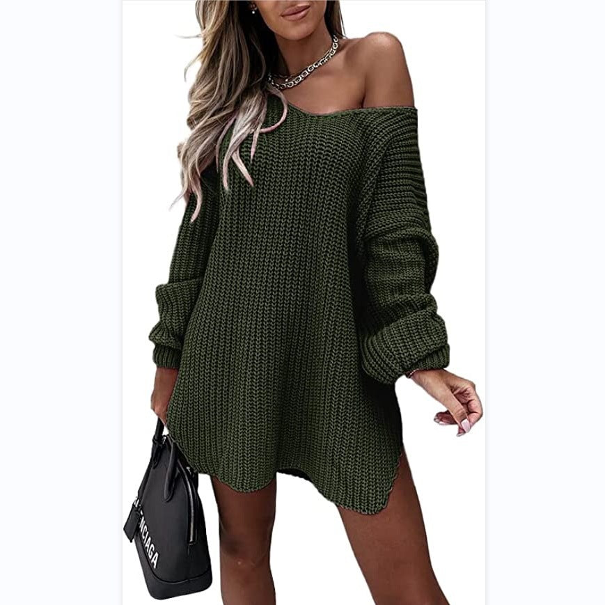 Women's Off Shoulder Chunky Knit Oversized Sweater Dress