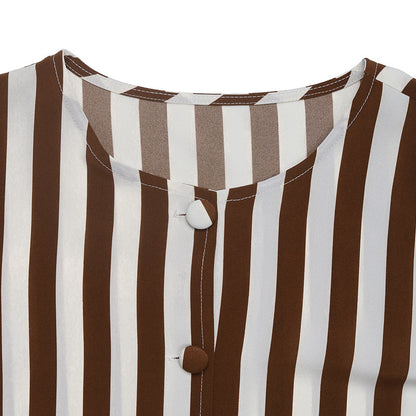Women's V-Neck Cardigan Striped Contrast Long Sleeve Shirt