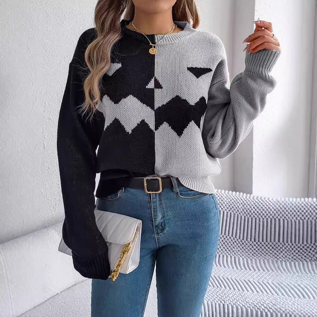 Women's Halloween Color Block Pumpkin Sweater