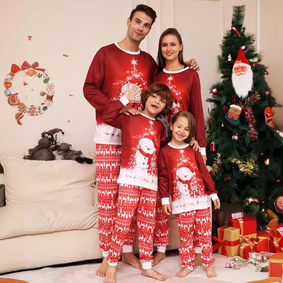 Cartoon Snowman Deer Parent-child Dress Printed Loungewear Christmas Pajamas