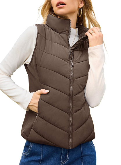 Women's Quilted Zip Up Puffer Vest Sleeveless Jacket