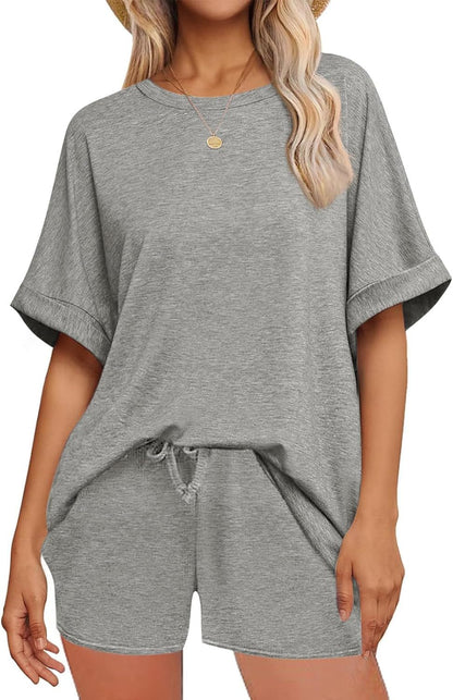 Batwing Sleeve Tee and Drawstring Shorts Lounge Set