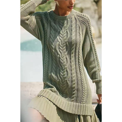 Cable Knit Pleated Hem Mini Sweater Dress