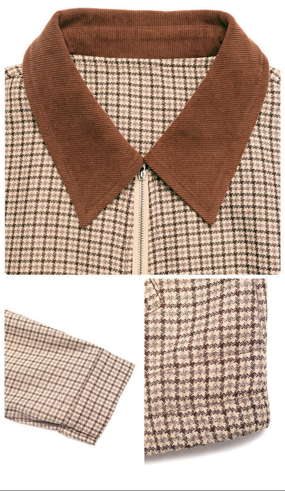 Houndstooth Contrast Collar Cropped Zip Jacket