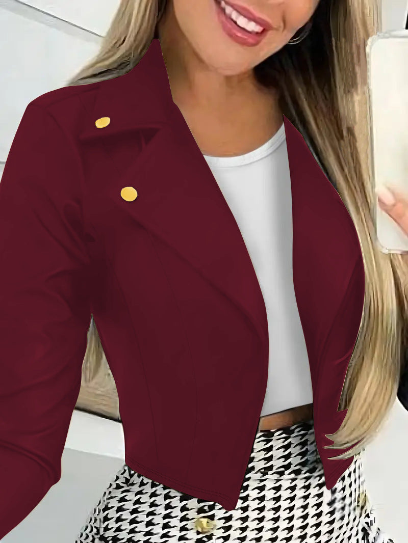 Women's Cropped Blazer Button Lapel Long Sleeve Jacket
