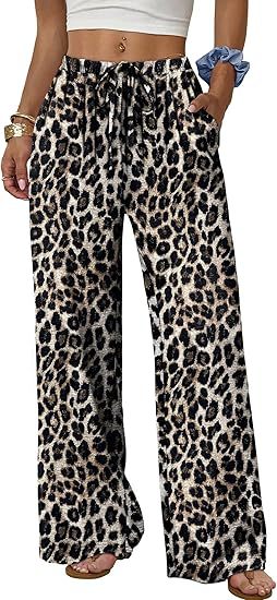 Women's Wide Leg Palazzo Pants Drawstring Waist with Pockets